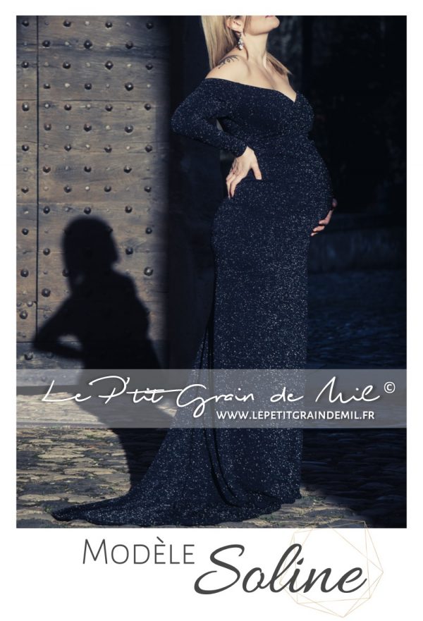 Robe Maternité Tulle Col V Manches Longues Grande Taille - Shooting Photo & Cérémonie Élégante