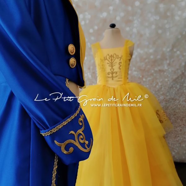 Robe Princesse La Belle Et La Bête - Costume Adulte Femme Pour Soirée, Halloween, Noël - Jaune Avec Gants